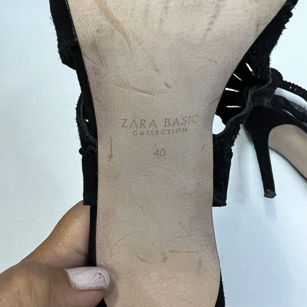 Zara Basic Collection Black Laser Cutout Peep Toe Stiletto High Heels Size 40 - Picture 10 of 11